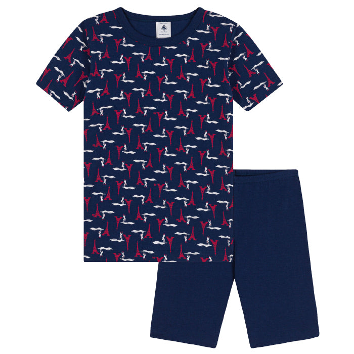 Petit Bateau Child Pyjamas Navy Blue With Paris Print