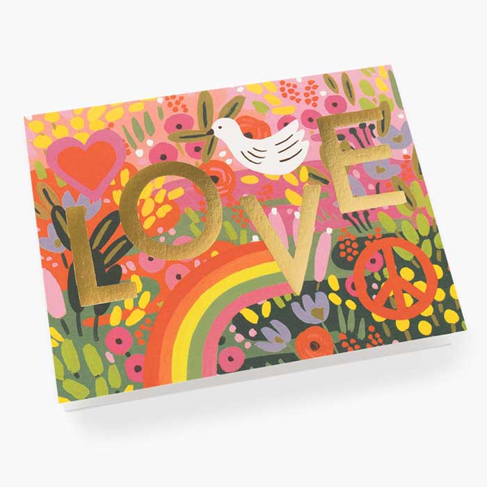 A greeting card with a bright love print.