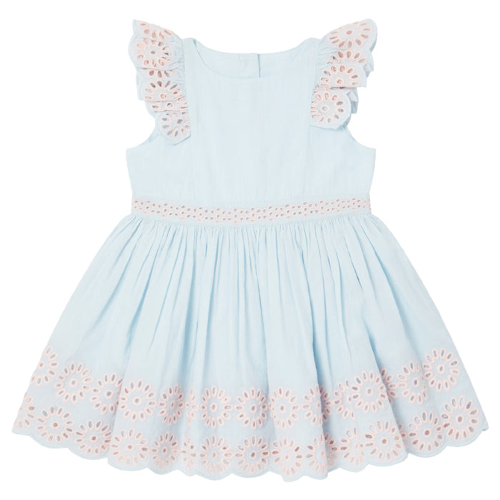 Stella McCartney Baby Dress Blue White With Embroidered Flowers