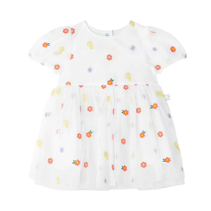 Stella McCartney Baby Tulle Dress White With Floral Embroidery