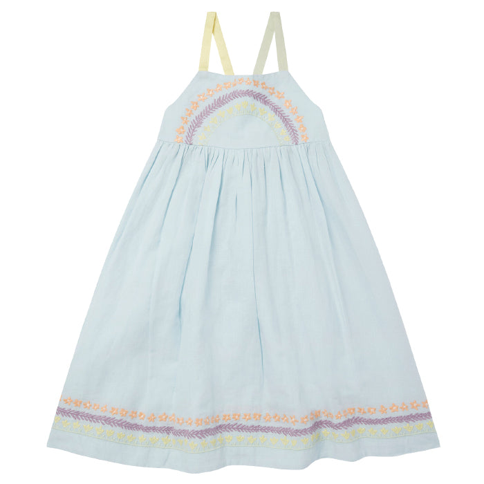 Stella McCartney Child Dress Blue With Flower Line Embroidery