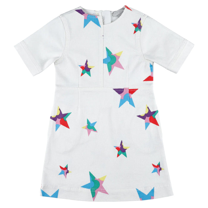 Stella McCartney Child Denim Dress White With Pop Stars Print