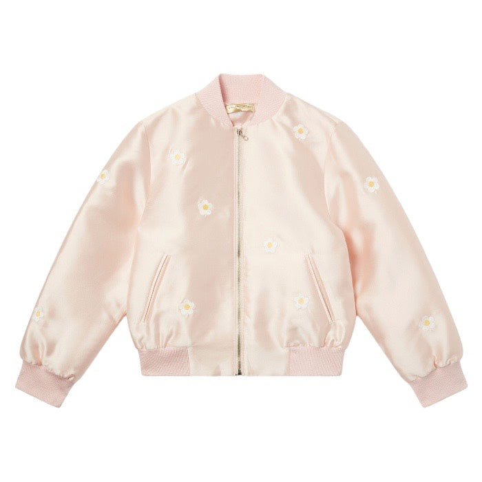Stella McCartney Ceremony Child Mikado Bomber Jacket Pink With Daisy Embroidery