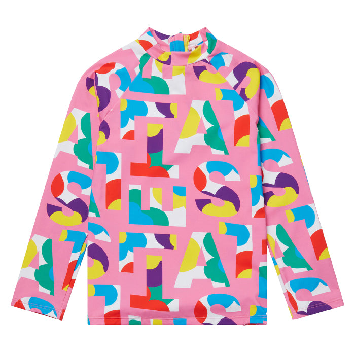 Stella McCartney Child Swim Top Pink Logo Pop Print