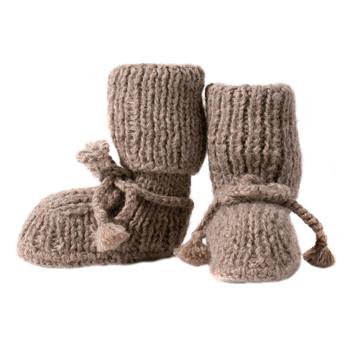 Tane Organics Baby Alpaca Sock Booties with Ties Chestnut Brown