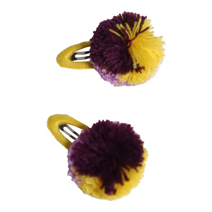 Tia Cibani Kids Child Fringe Pompom Hair Clip Jellybelly Yellow Set of 2