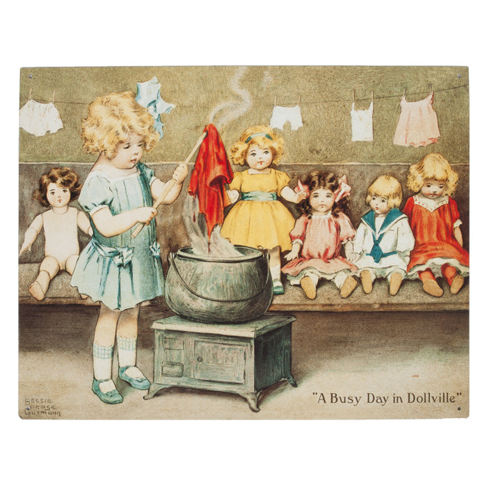 Vintage "A Busy Day In Dollville" Print
