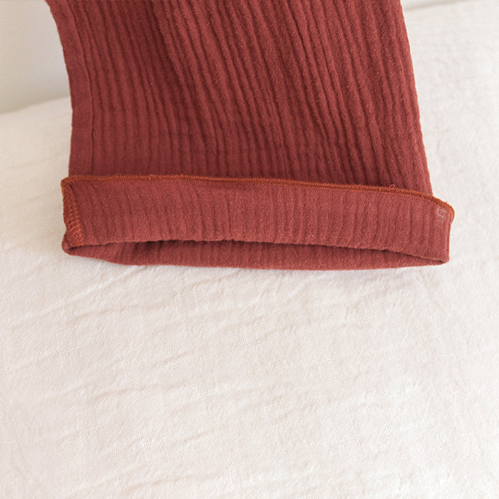 Close up of the cuffed leg hem.